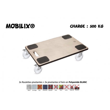 BOY MOBILIX® 600x400 Roulettes 2x Pivotantes + 2 x pivotantes à frein Caoutchouc NOIR - 200 Kg