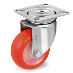 Roulette INOX polyuréthane rouge pivotante diamètre 50 mm - 55 Kg