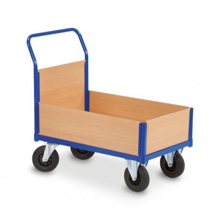 Chariot 4 côtés bois amovibles : 1 dossier 3 demi-ridelles 350kg - Dim:(L) 900 x (l) 560 (h) 235